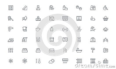 Amenities, Hotel room, Real estate Vector line icons Vector Illustration