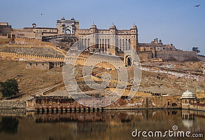 Amer Fort from the maota lake, Amer, Jaipur, Rajasthan, India Stock Photo