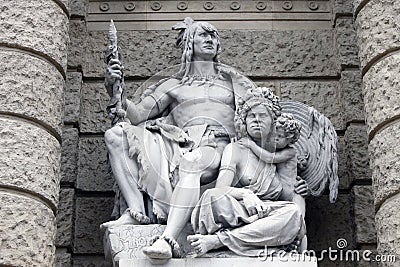 America and Australia, statues depicting personifications of the continents. Naturhistorisches Museum, Vienna Stock Photo