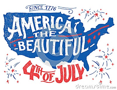 America the beautiful Fourth of July greeting card Cartoon Illustration