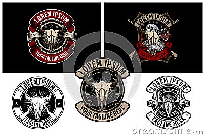 America buffalo skull head with rifle vector badge retro logo template Vector Illustration