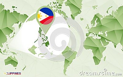 America centric world map with magnified Philippines map Vector Illustration