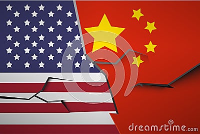 America China Flag Broken Wall Vector Vector Illustration