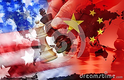 America China Trade War Tariffs Conflict Coercion Cartoon Illustration