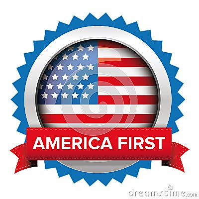 America First badge with USA flag Vector Illustration
