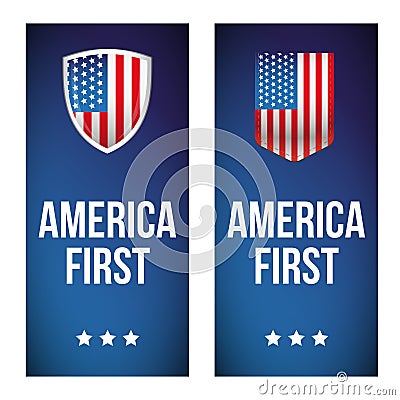 America First banner with USA flag Vector Illustration