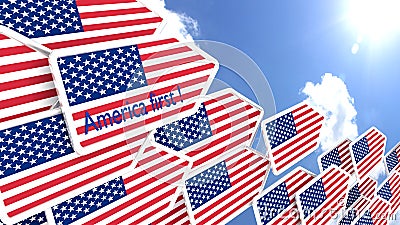 America first concept flying flag arrows Cartoon Illustration