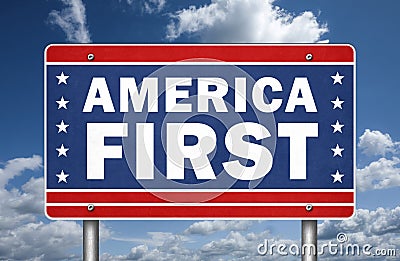 America First road sign Cartoon Illustration