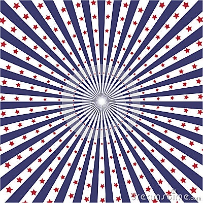 America Flag color sunburst vector background Vector Illustration