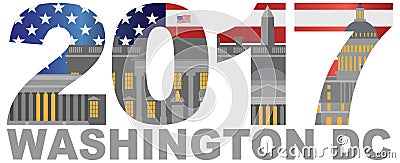 2017 America Flag Washington DC Outline Illustration Vector Illustration