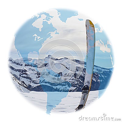 America globe over a ski in the high Stock Photo