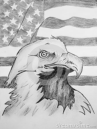 Bald Eagle and American Flag Stock Photo