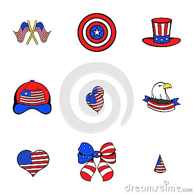 America icons set, cartoon style Vector Illustration