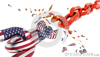America usa china crisis and flag chain break suttered in peaces - 3d rendering Stock Photo