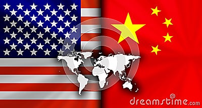 America usa vs China Conflicting Flags Economic war fight Background Image Stock Photo