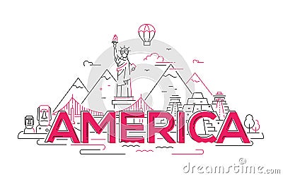 America - vector line travel illustration Vector Illustration
