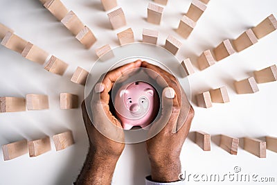 American African Hand Protecting Cash Money Stock Photo