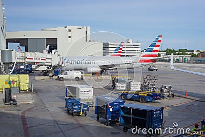 American Airlines airplanes parked at Miami International Airport Editorial Stock Photo