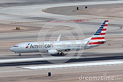 American Airlines Boeing 737-800 aircraft on the runway at McCarran International Airport in Las Vegas Editorial Stock Photo