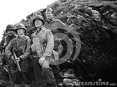 American allied soldiers in trench uniforms fight German enemies along the Gothic Line in a historical reenactment Editorial Stock Photo