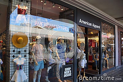 American Apparel fashion store at the Ala Moana Center Editorial Stock Photo
