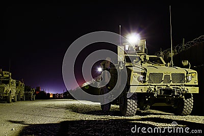 American armored vehicles in Afghanistan at night Editorial Stock Photo