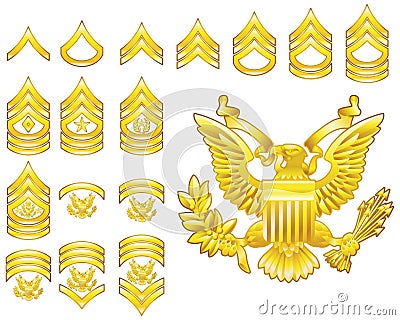 American army enlisted rank insignia icons Vector Illustration