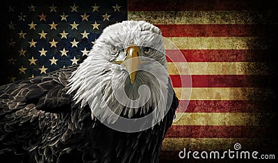 American Bald Eagle on Grunge Flag Stock Photo