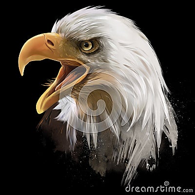 The American bald eagle, head. Watercolor drawing Stock Photo