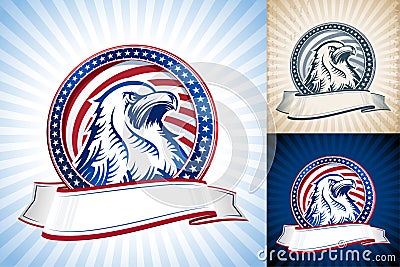 American Bald Eagle Natioal Symbol USA Independence Day Head Set Vector Illustration