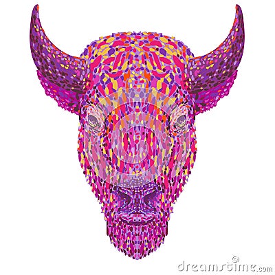 American Bison or American Buffalo Head Front View Pointillist Impressionist Pop Art Style Vector Illustration