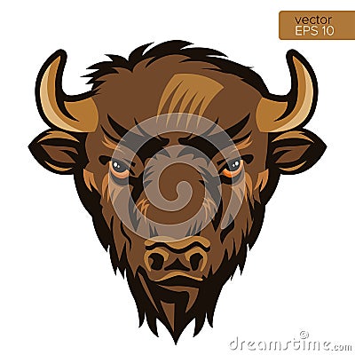 American Bison Bull Mascot Head Vector Illustration. Buffalo Head Animal Symbol. Vector Illustration