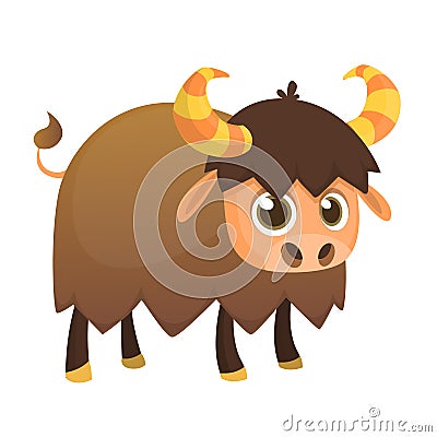 American bison cartoon character. Large bison male flat vector isolated on white. North America fauna. Buffalo icon. Vector Illustration