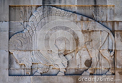 American Bison Carving Flanking Stairs of Nebraska State Capitol Editorial Stock Photo