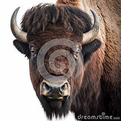 American bison head closeup portrait isolated on white, beautiful powerful animal, for tattoo, design Stock Photo