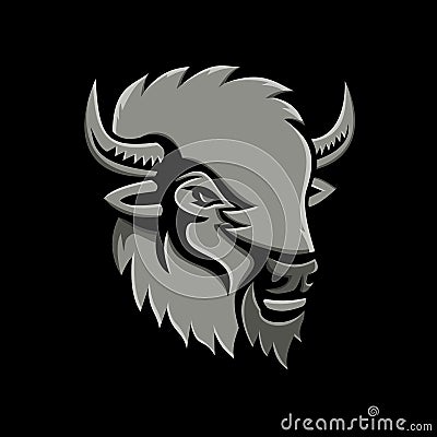 American Bison Head Metallic Icon Vector Illustration