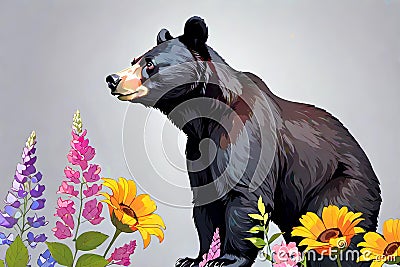 American Black Bear animal dominant carnivore Cartoon Illustration