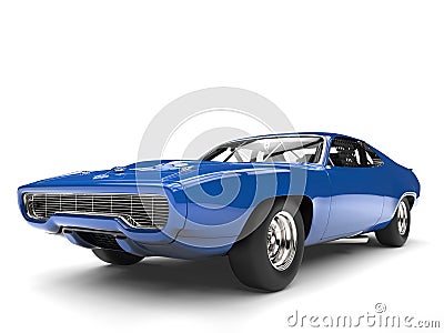 American blue vintage race car - front view closeup shot Stock Photo