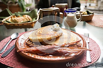 American Breakfast in Tlaquepaque, Jalisco, Mexico. Stock Photo