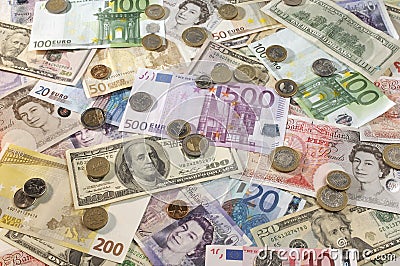 American, British And Euro Currency Editorial Stock Photo