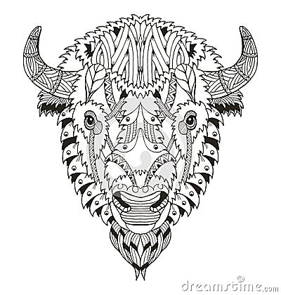 American buffalo head zentangle stylized, vector, illustration, Vector Illustration