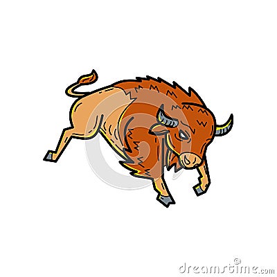 American Buffalo Jumping Mono Line Vector Illustration