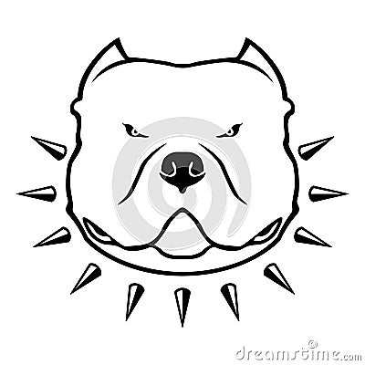 American bully dog`s head in collar with spikes. Vector Illustration