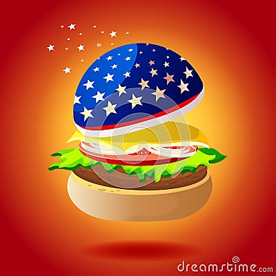 American burger on a red isolated background Vector Illustration