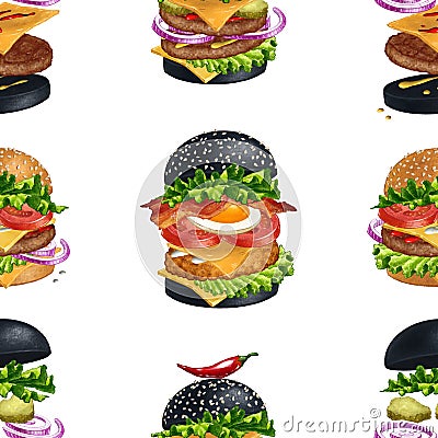 American Burgers seamless pattern illustration Cartoon Illustration