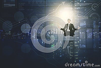 American businessman meditating with growth graph Stock Photo