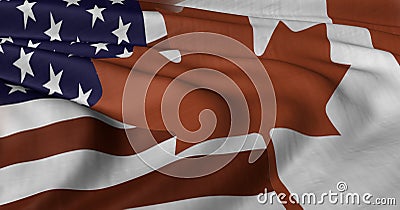 American and Canadian Flag Cartoon Illustration