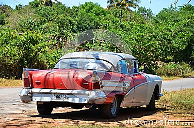 American car in Puerto Esperanza, Cuba Editorial Stock Photo