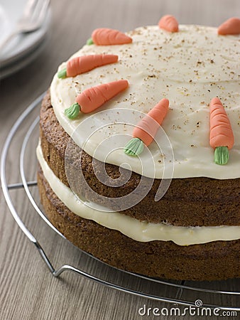 American Carrot Cake On A Cooling Rack Stock Photo