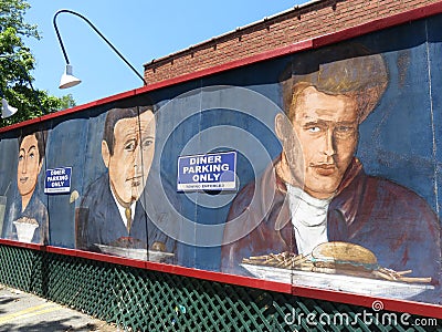 American City Diner Wall Art in the Parking Lot Editorial Stock Photo